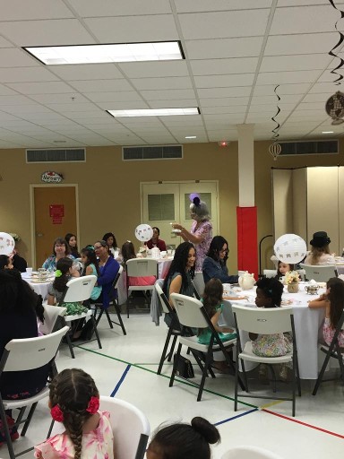 Tea party, tea etiquette group, mother & daughter