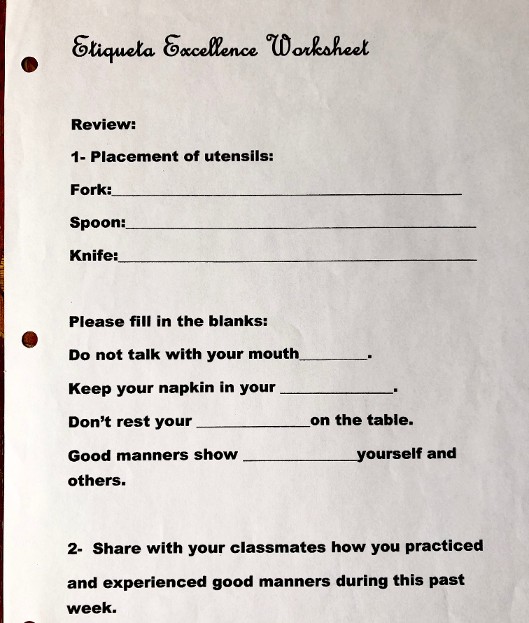 Table Manners Worksheet Table Manners Worksheet