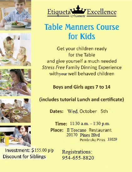 Kids Table Manners Workshop Kids Table Manners Workshop